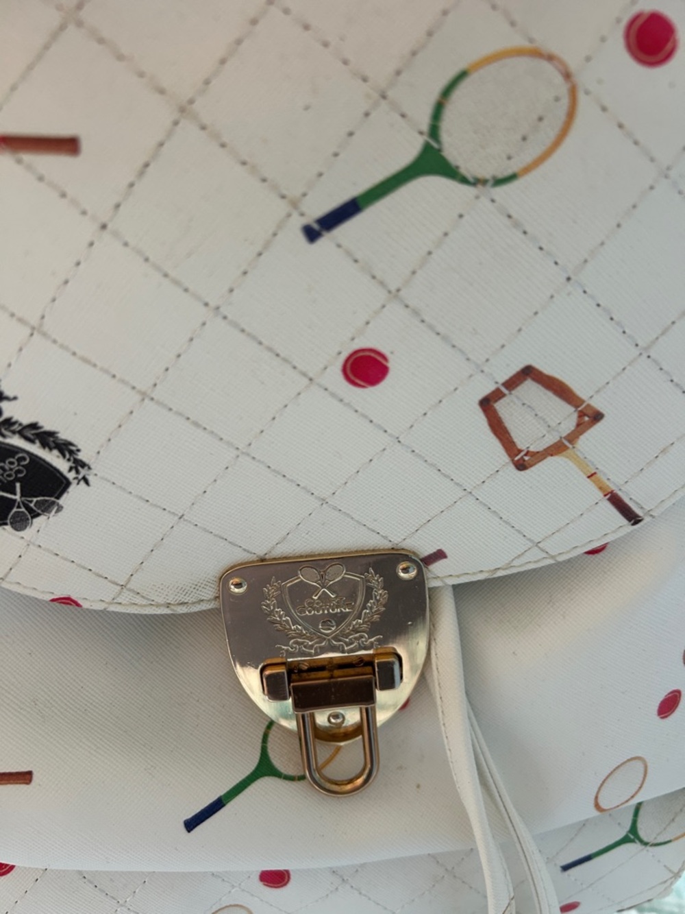 Court  couture White  Tennis Print Drawstring Backpack Vintage Karisa - Picture 4 of 10
